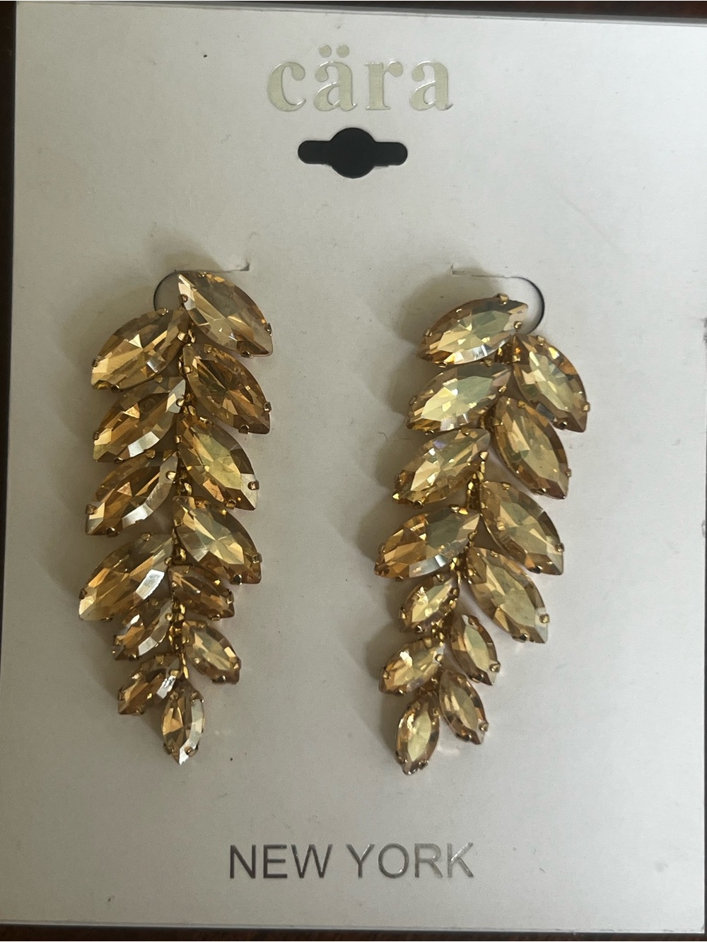 Gold Crystal Leaf Drop Earrings